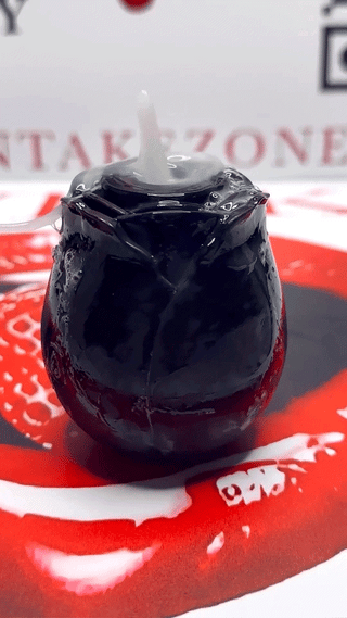 Black clitoral suction toy by INTAKE with packaging on red background.