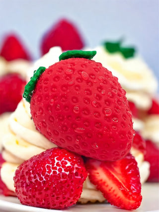 Strawberry Bliss silicone toy on bed setup for romantic night