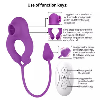 Close-up of King of the Ring toy showing licking and vibration functions.