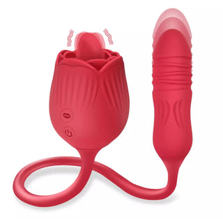 The Ultimate Rose Many Licks Thruster dual vibrator with licking and thrusting modes.