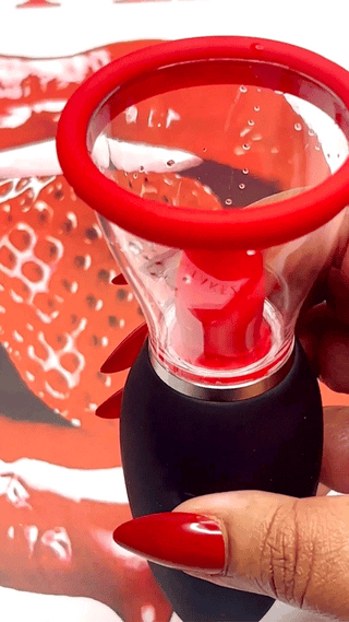 Please Me 2 suction vibrator in black and red with tongue attachment
