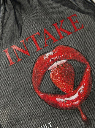INTAKE mesh goody storage bag close up of red lips logo